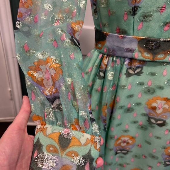 Vintage Clifton Wilhite Floral Green Maxi Dress - Picture 2 of 11